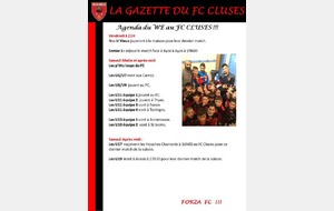 La Gazette du FC CLUSES Agenda WE du 28 et 29 Mai 2016