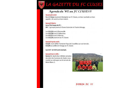 La Gazette du FC CLUSES AGENDA du WE 9 et 10 Avril  2016