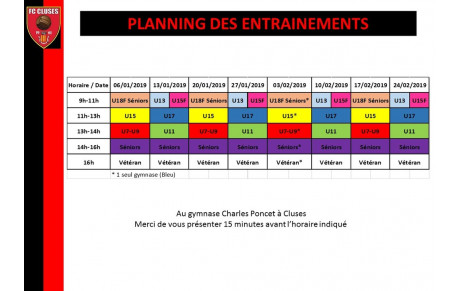 FC CLUSES PLANNING ENTRAINEMENT GYMNASE